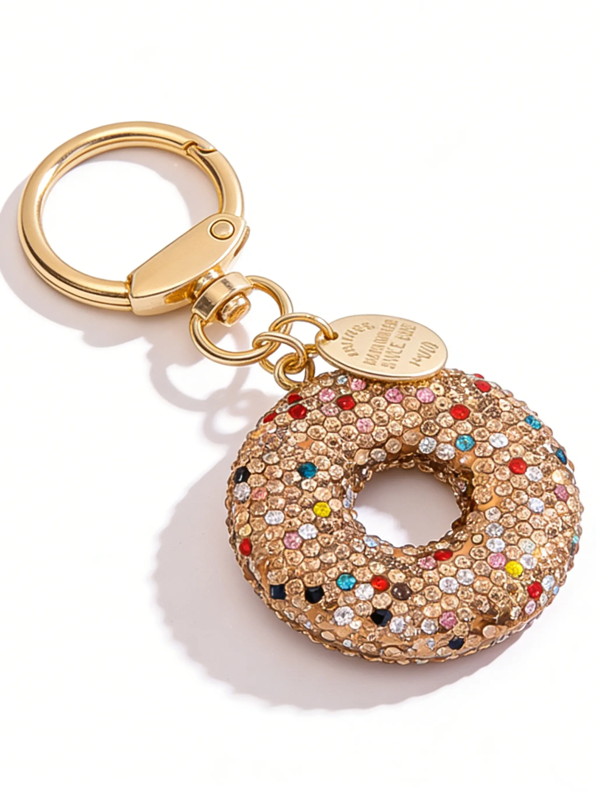 Doughnut Keychain with Rhinestones, Keychains Cute, Perfect Graduation and Back-To-School Gift, Bag Charm, Key Ring, Car Key Holder, Phone Chain