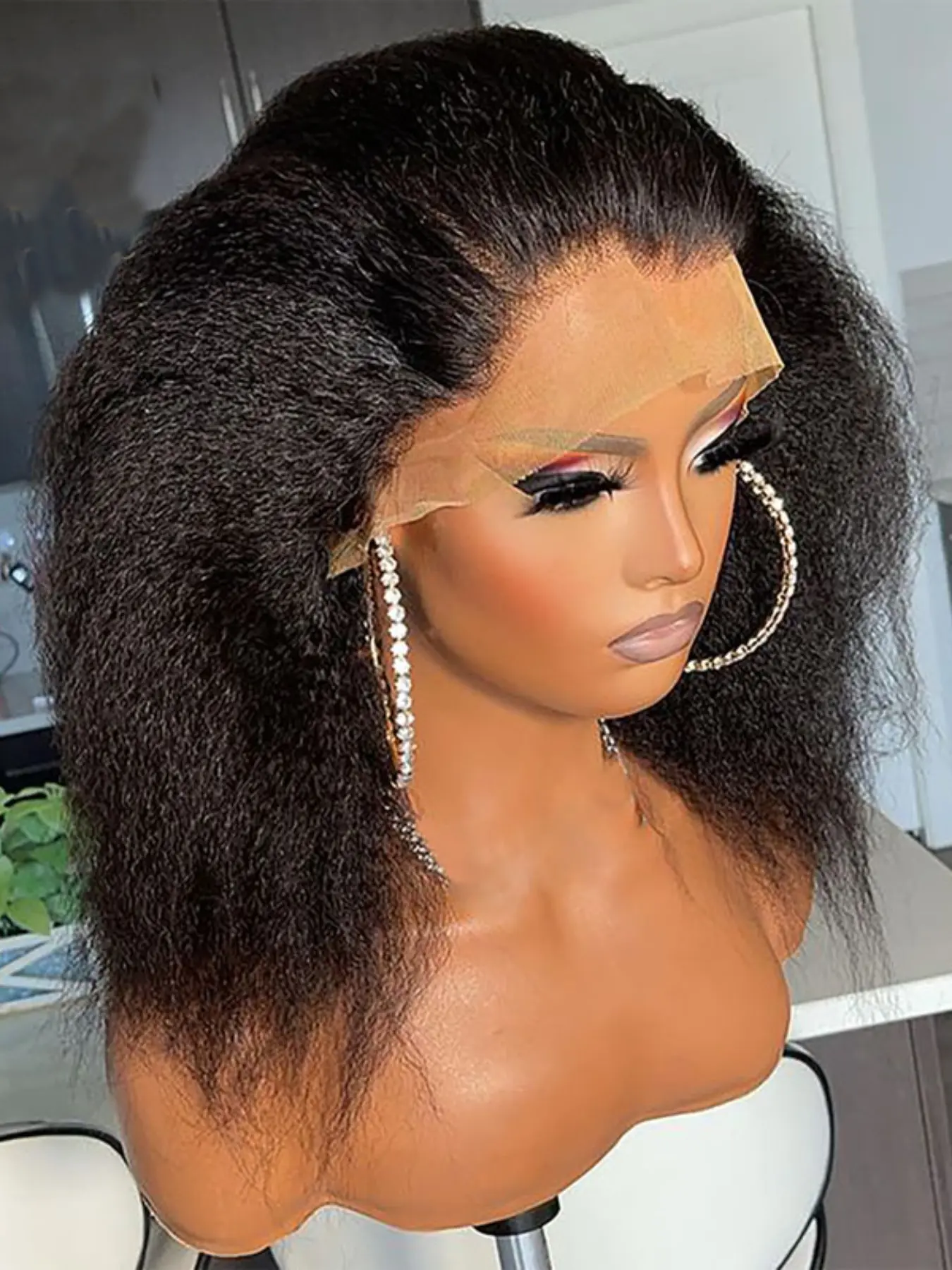 Soft Short 16-Inch 180 Density Straight Yaki Deep 13x4 Front Lace Wig, Glueless Frontal Wigs, Glueless Heat Resistant Daily Wear Synthetic Fiber Wig