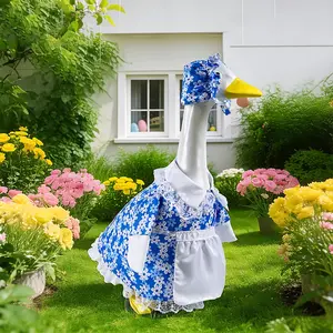 2 Piece Set Country Style Blue Small Flower Maid Doorway Duck Costume, Suitable for 23 Inch Doorway Duck Daily Wear, Hat Maid Lace Trim Garden Duck Clothing