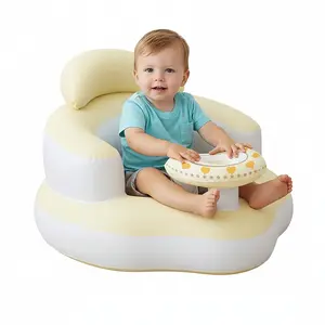 Inflatable Baby Seat  Babies 3-36 Months, Built-in Air Pump, Sit Me Up Chair with Tray and Back Support, Learning to Sit, Portable Baby Chair (Yellow)