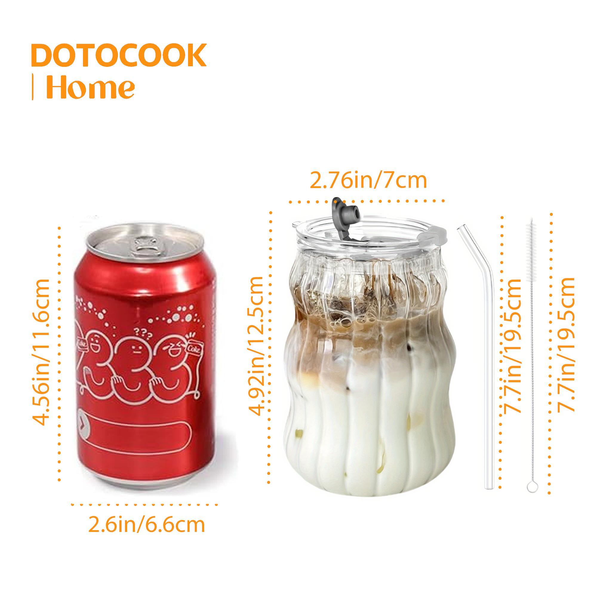 Glass Cup with Straw & Lid, 4/6 Counts Glass Cup Set Portable Clear Ripple Glass Cup with Cleaning Brush, Summer Cool Bottle Drinking Cup for Coffee, Latte, Water, Macha, Juice, Ribbed Glass Cup #TOP PICKS