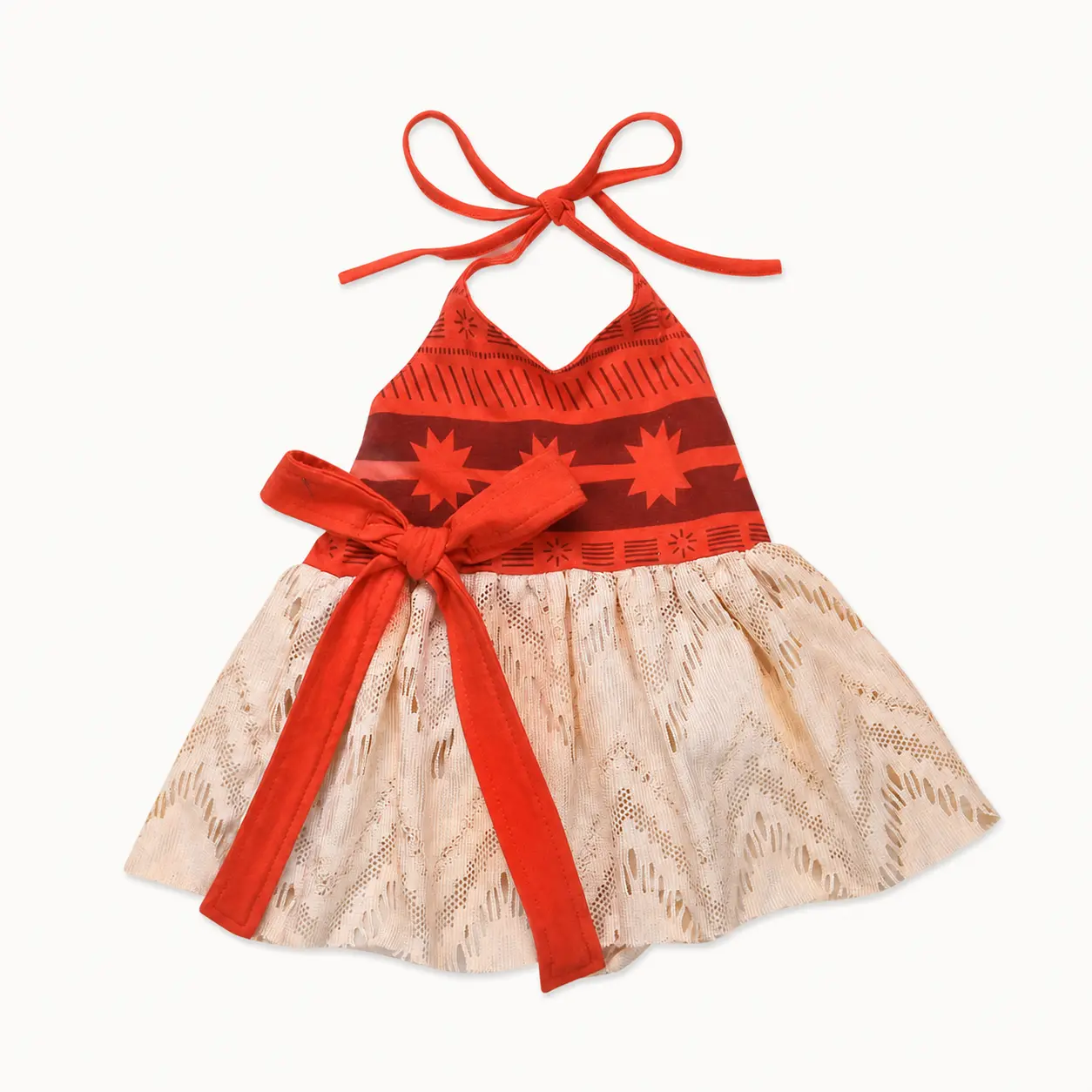 Newborn Infant Baby Girl Halter Tutu Dress Hawaiian Beach Outfit Cotton Lace Fabric 0-24M Adjustable Back Bow Sleeveless Tropical Birthday Photoshoot Summer Sundress