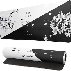 Cherry Blossom Gaming  Pad  Death Life Flower Mat 31.5x11.8 Inch Texture Non-Slip Rubber Base Mousepad Stitched Edges Keyboard Desk Pad for Office