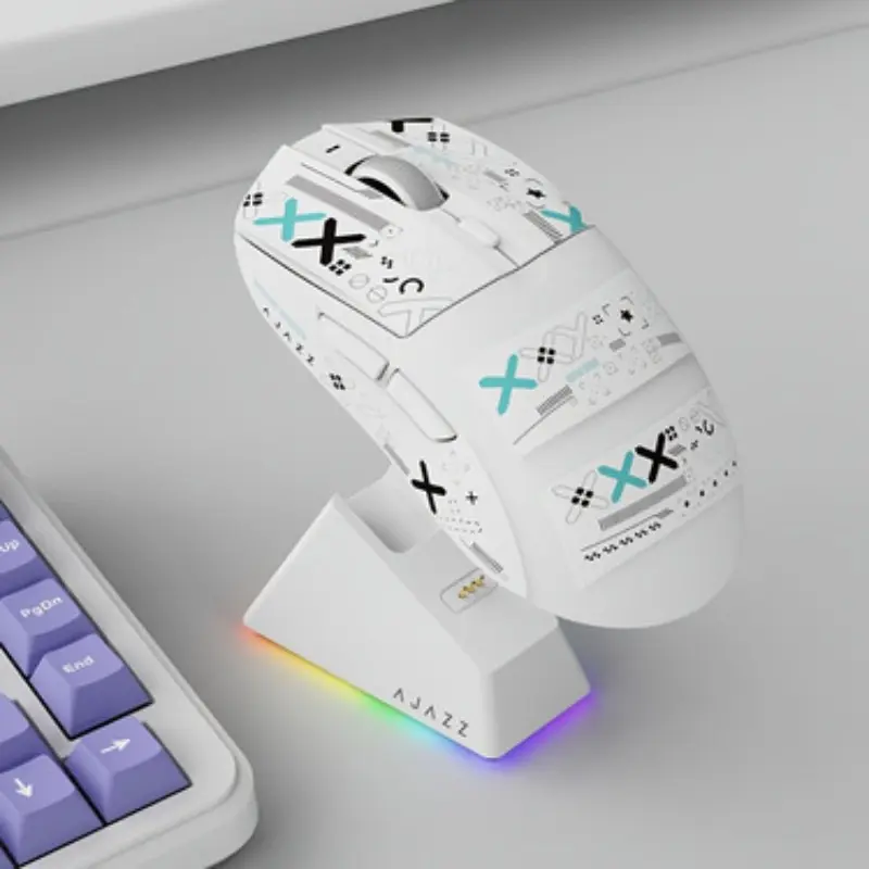 AJAZZ AJ139 V2 MC Wireless Gaming Mouse RGB Magnetic Wireless Charging Base+Anti slip Patch Set Gaming Accessory High performance PAW3311 Sensor Tir mode Computer Office Mouse 1K Return Rate Lightweight and Economical Student Practical Mouse