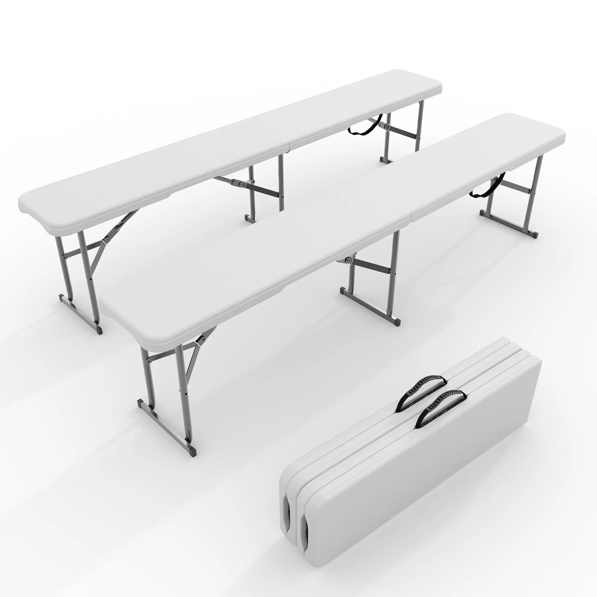 Portable 6FT Folding Outdoor Benches 2 Pack - Heavy Duty HDPE, Carry Handle - Waterproof, collapsible, Great for Garden, Picnic, Camping, Party