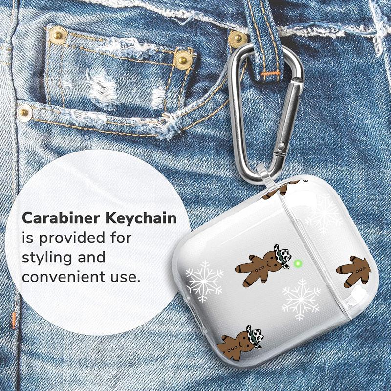 Cowboy Ginger Pattern TPU Soft Protective Case for Apple AirPods 4/3/2/1/Pro/Pro2 Transparent Earphone Cover with Keychain Attachment