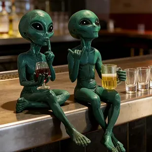 2pc Alien Resin Collectible Figurines, Space Theme Decor for Living Room, Bedroom, Office, Unique Gift for Sci-Fi Fans