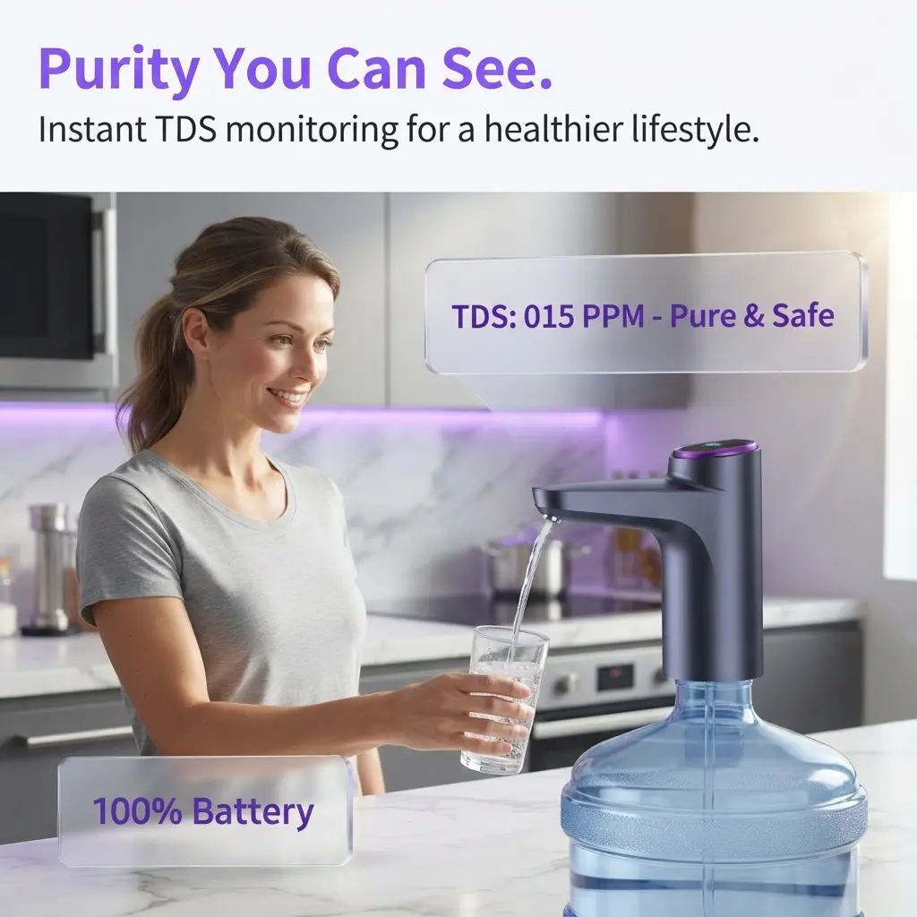 Rechargeable Intelligent Automatic Bottled Water Dispenser Pump, Electric Household Water Dispensing Device for Pure Water & Mineral Water Bottles, One‑Touch Smart Water Pump, Portable Kitchen Gadget for Home Dorm RV