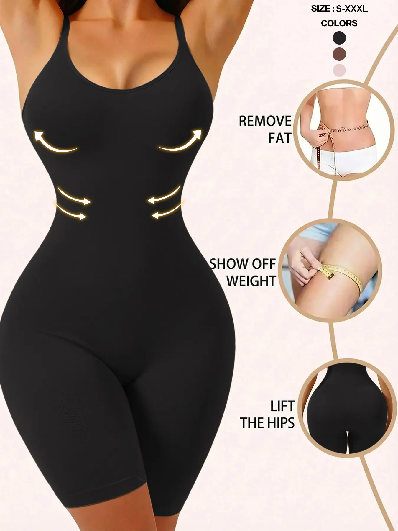 Adjustable Strap Full Body Underwear Shapewear, Tummy Waist Thigh Control, Compression Bodysuit, Mid-Thigh Butt Lifter, High Elastic Body Shaper