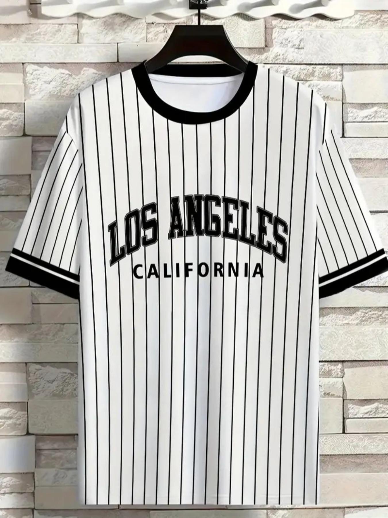 Men's Fashion Round Neck Graphic Tee, 3D Printed Los Angeles Stripes Design, Comfortable Fitted Summer Casual Wear, Perfect Gift for Boyfriend Men's Fashion Round Neck Graphic Tee, 3D Printed Los Angeles Stripes Design, Comfortable Fitted Summer Casual Wear, Perfect Gift for Boyfriend