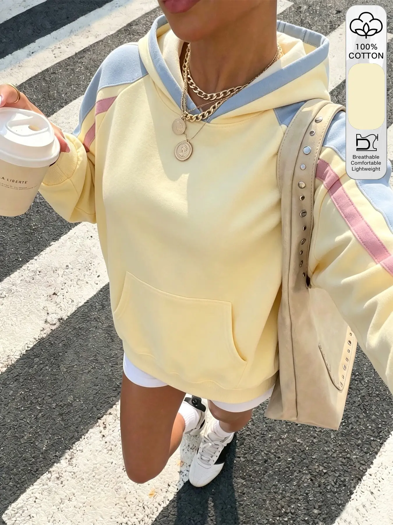 Women's Colorblock Striped Hooded Sweatshirt, Long Sleeve Pullover, Kangaroo Pocket, Casual Loose Fit, Fall & Winter Streetwear Street Style