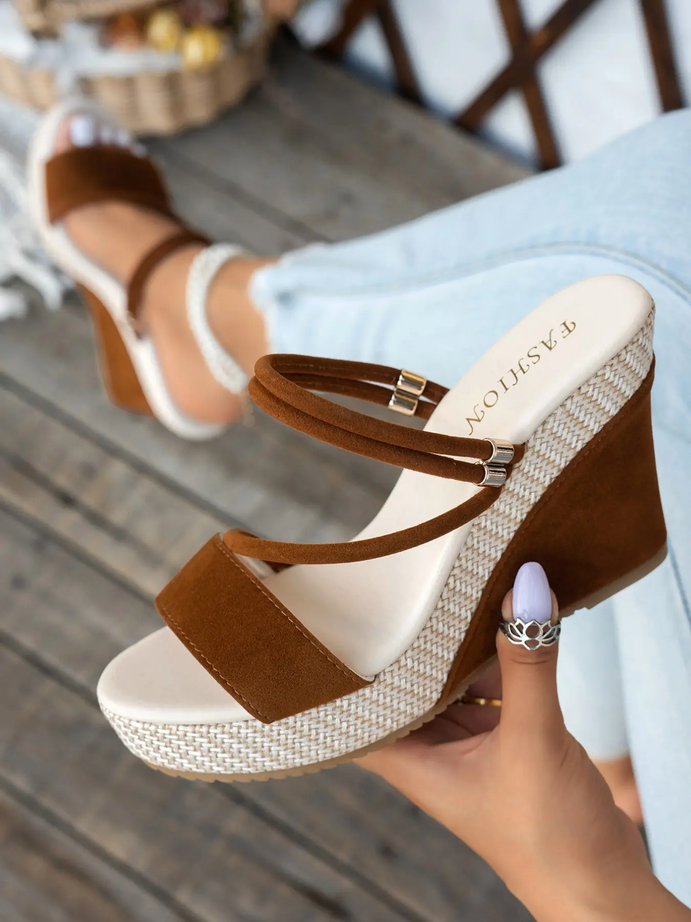 Women's Burgundy Strappy Wedges Espadrille Sandals, Open Toe Strappy Platform Ankle Strap, Boho Summer Beach Vacation Resort Shoes, Comfortable & Stylish