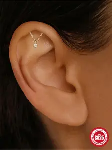1pc 925 Sterling Silver Helix Earrings for Women Flat Back Earrings Hidden Helix Earring Dangle Tassel Chain Earring Cartilage Studs Jewelry Gift