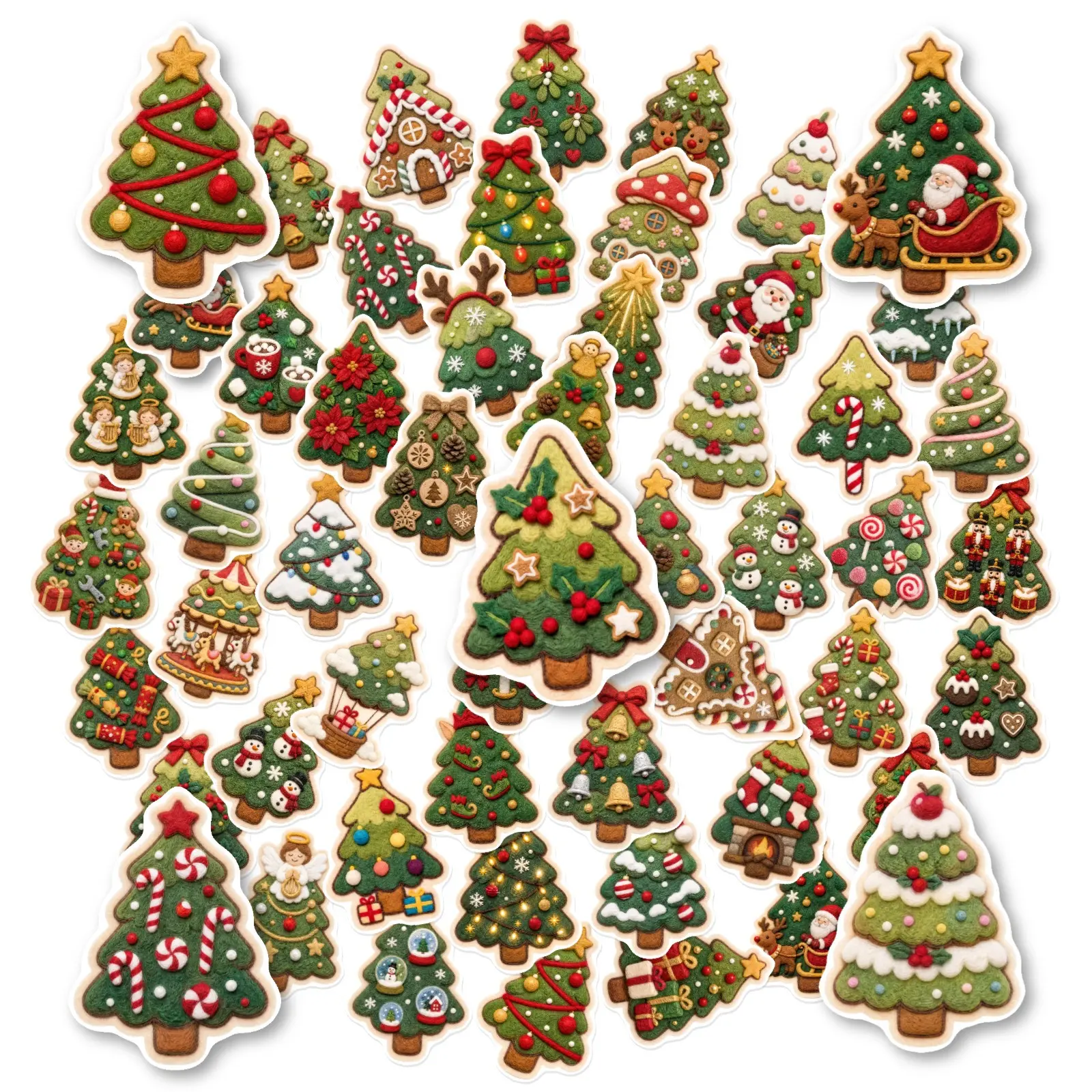 50 Sheets No Repeat Christmas Tree Stickers Waterproof DIY Scrapbook Journal Decor Stickers