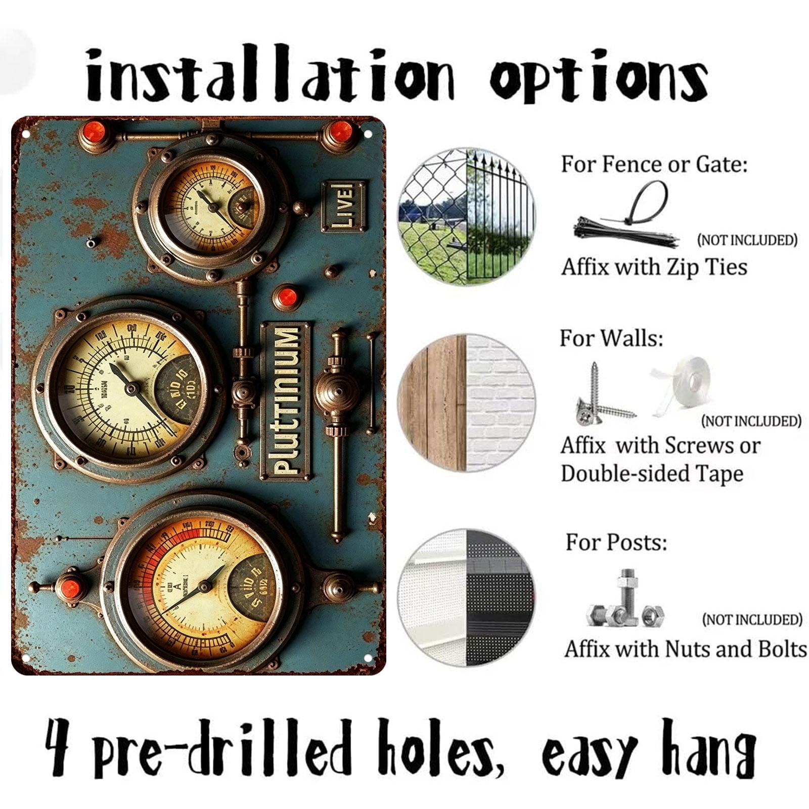 "Vintage Steampunk Pluttinium Control Panel" 8x12 Inch Aluminum Metal Sign - Industrial Wall Decor for Man Cave, Garage, and Game Room - Retro Tin Poster with Rustic Gauge Design - Durable, Weatherproof, and Easy to Hang "Vintage Steampunk Pluttinium Control Panel" 8x12 Inch Aluminum Metal Sign - Industrial Wall Decor for Man Cave, Garage, and Game Room - Retro Tin Poster with Rustic Gauge Design - Durable, Weatherproof, and Easy to Hang
