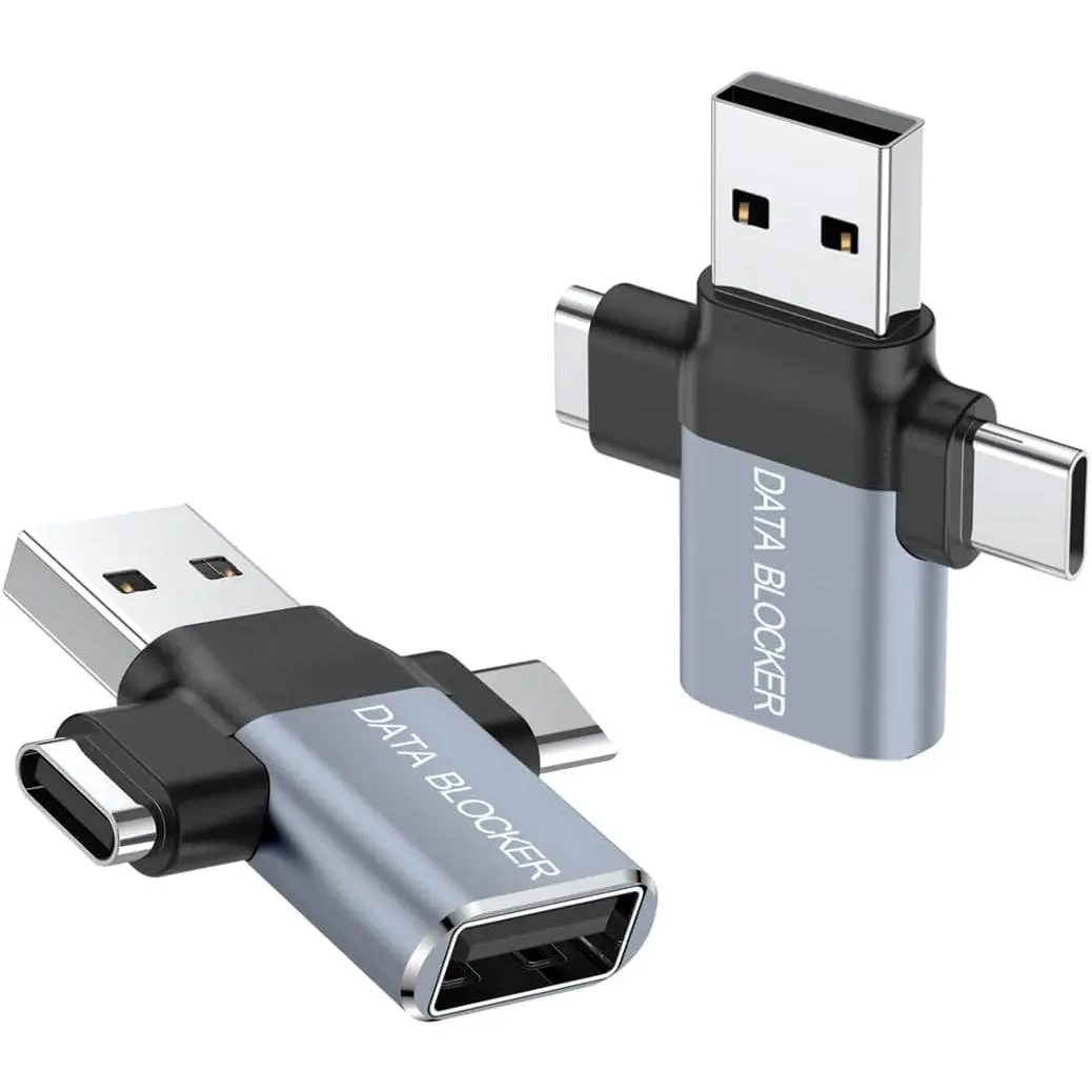 Data Blocker, 4-in-1  USB Data Blocker, Protection from Illegal Downloading, Hacking Proof Guaranteed, for  17 16 15 and Any USB Device  (Gery 2-Pack)
