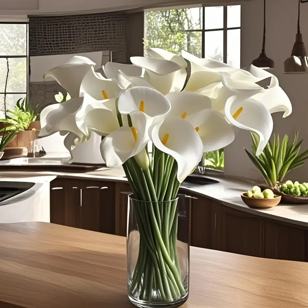 Set of 17 artificial calla lilies with a realistic PU touch; suitable for weddings, home and office decor, and floral arrangements—perfect for indoor and outdoor use, living rooms, wedding styling, and centerpieces for Valentine's Day or Mother's Day.