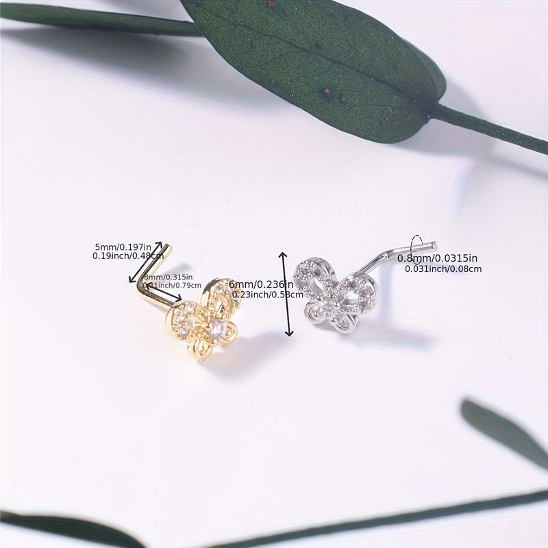 6PCS Nose Stud L Shaped Nose Rings Stud For Women Nose Screw Nose Piercing Stud Flower Heart Nostril Jewelry