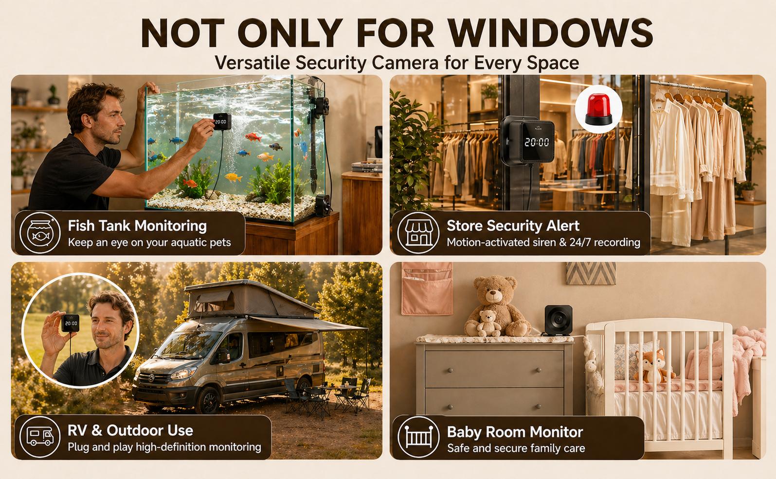Zoall 3MP/2K Magnetic Window Security Camera, 5G&2.4GHz WiFi, Full-Color Night Vision, Real-Time Clock Display, Local Audio Recording, SD Card Support, No-Drill Mount, Wireless Indoor/Outdoor for Apartments