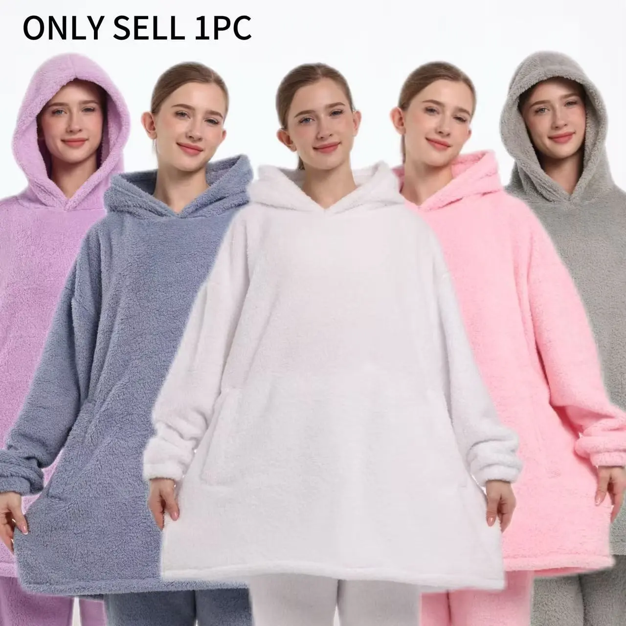 Thickened Sherpa Wearable Blanket, Onesie Blanket, Loungewear with Hat and Pockets, Unisex, Fall Winter, One Size, Warm, Soft, Holiday Gift