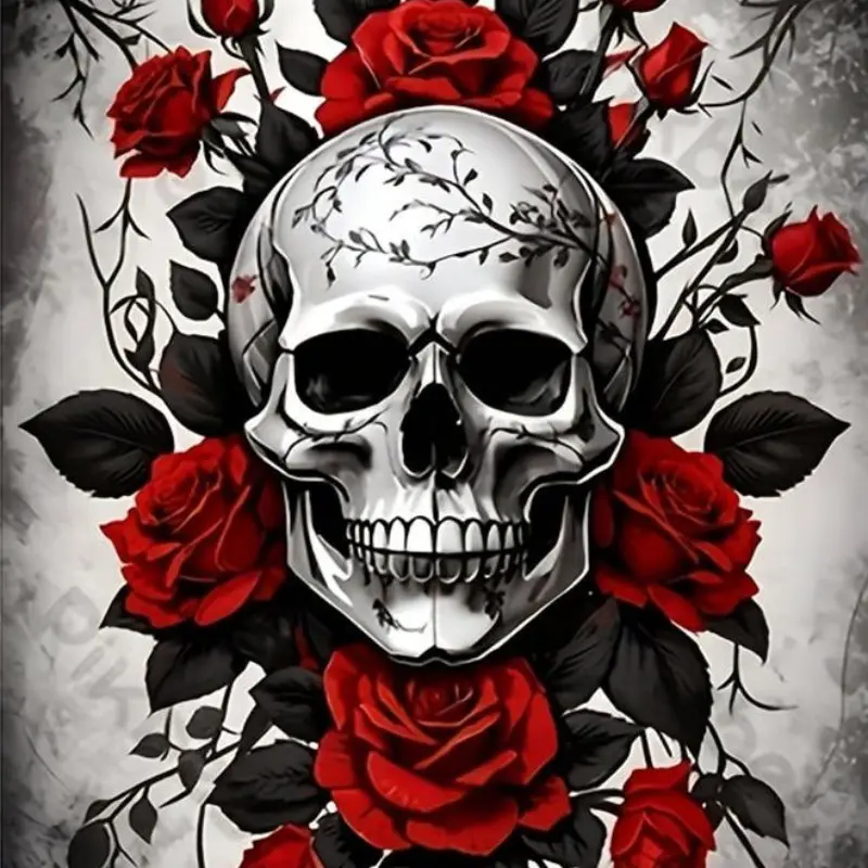 Skull & Rose Pattern DIY Craft Diamond Arts Colorful Painting Kit without Frame, DIY 5D Diamond Arts Colorful Painting Kit, Wall Art Decor for Home, Diamond Painting Kits, Diamond Pattern Design