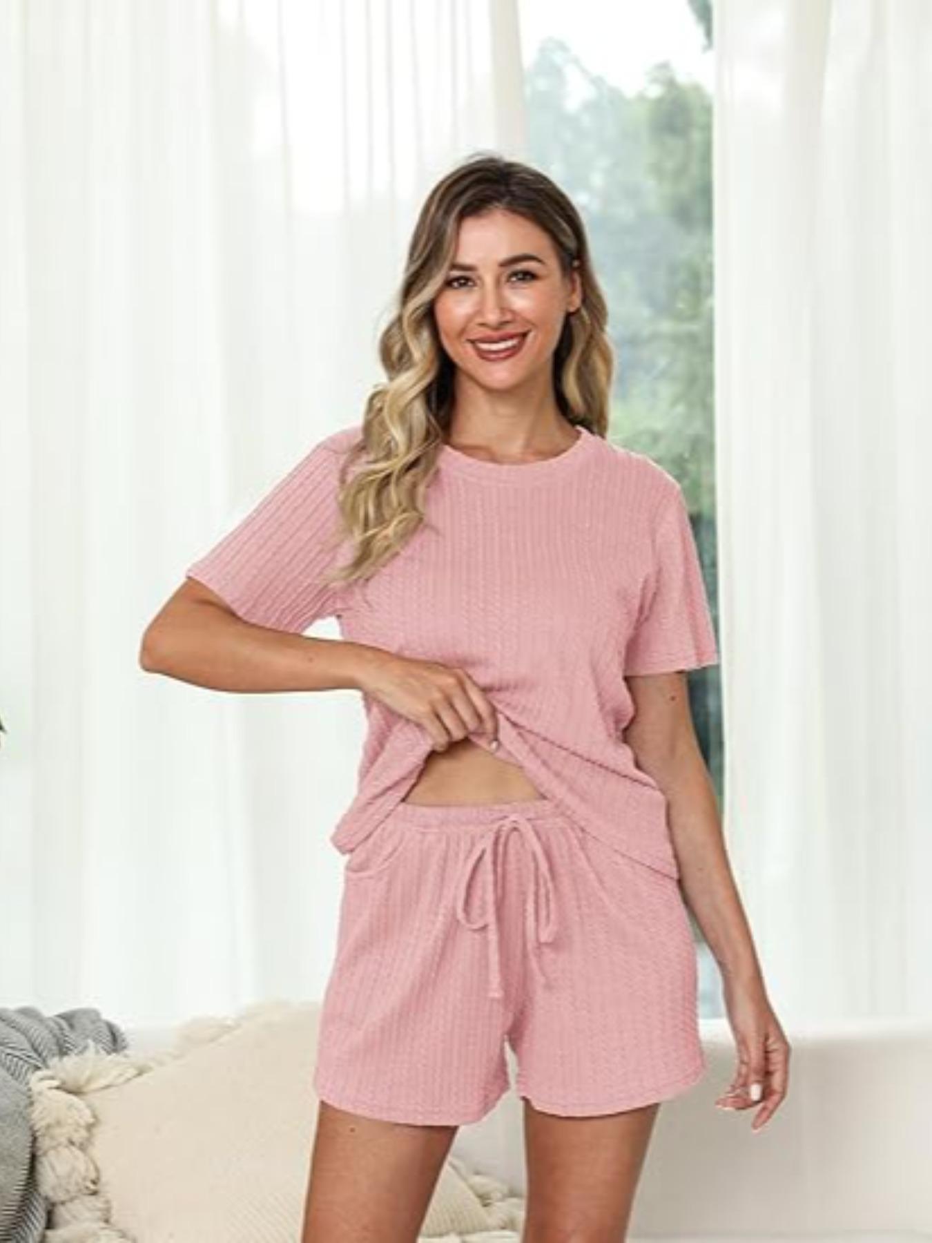 Couple's Solid Short Sleeve Tee & Shorts Pyjama Set, Casual Comfy Round Neck T-shirt & Shorts PJ Set, Couple's Sleepwear for All Seasons Loungewear