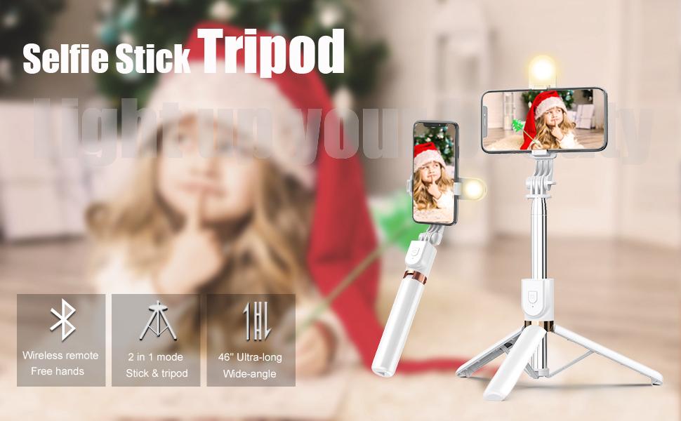 Selfie Stick Tripod with Wireless Remote, 46'' Cellphone Selfie Stick Tripod with LED Fill Light, for iPhone 16/15/14/14 pro/13/13 Pro/12/11/11 Pro/XS Max/XS/XR/X/8/7 and Android Smartphone(Upgrade) Selfie Stick Tripod with Wireless Remote, 46'' Cellphone Selfie Stick Tripod with LED Fill Light, for iPhone 16/15/14/14 pro/13/13 Pro/12/11/11 Pro/XS Max/XS/XR/X/8/7 and Android Smartphone(Upgrade)