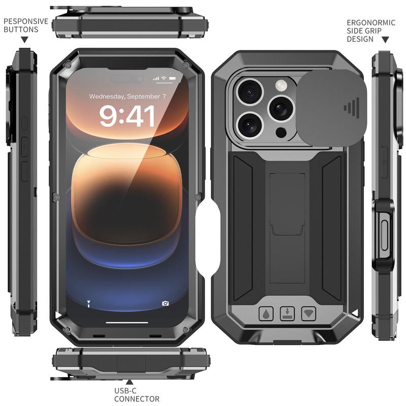Waterproof Shockproof Aluminum Gorilla Glass Metal Full Case For iPhone 16 Pro Max 15 14 13 Military Cover