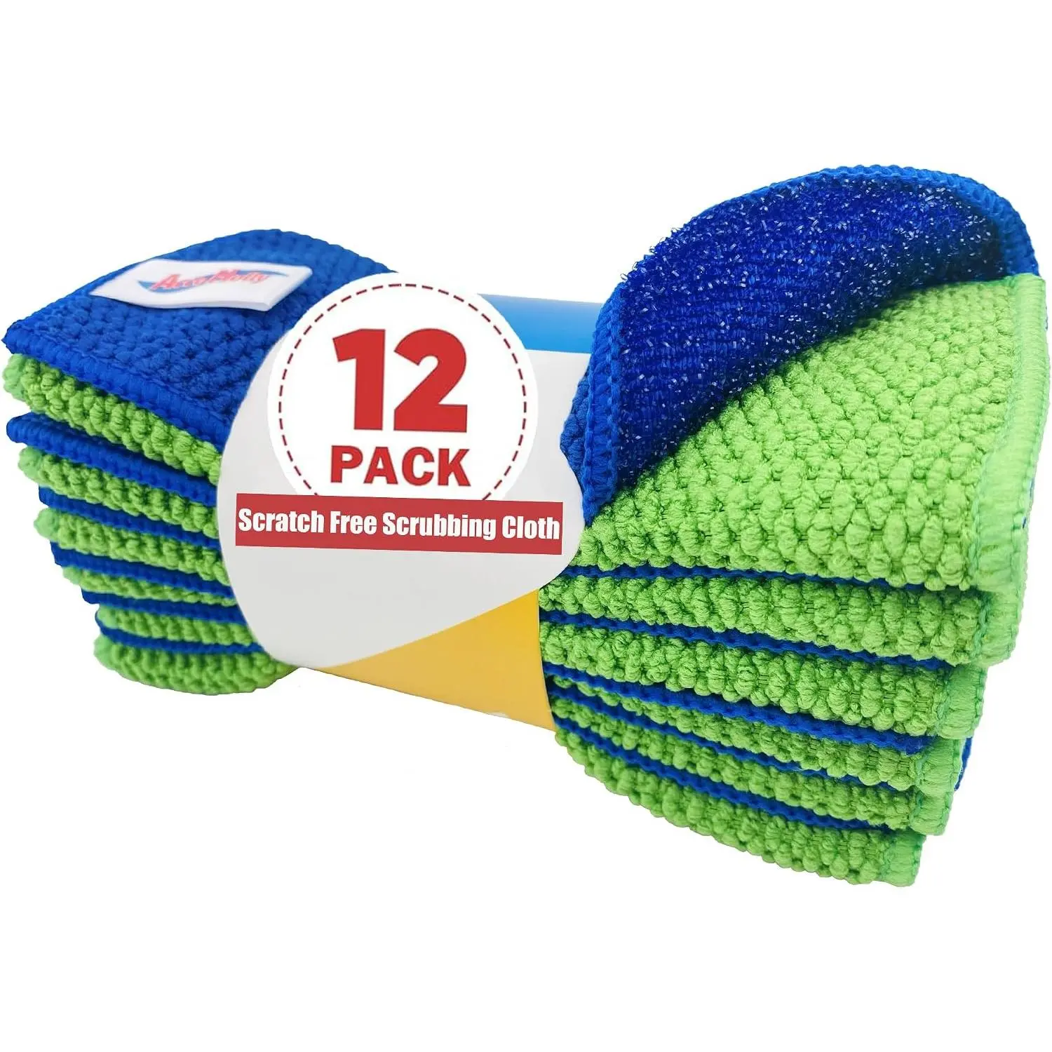 12-Pack , Scrub Dish Cloth -Non-Scratch Microfiber , -Friendly, Easy Rinsing, Quick Dry, Dishwasher Safe Cloth for Kitchen & Household, 6 x 6 Inch, Blue & Green