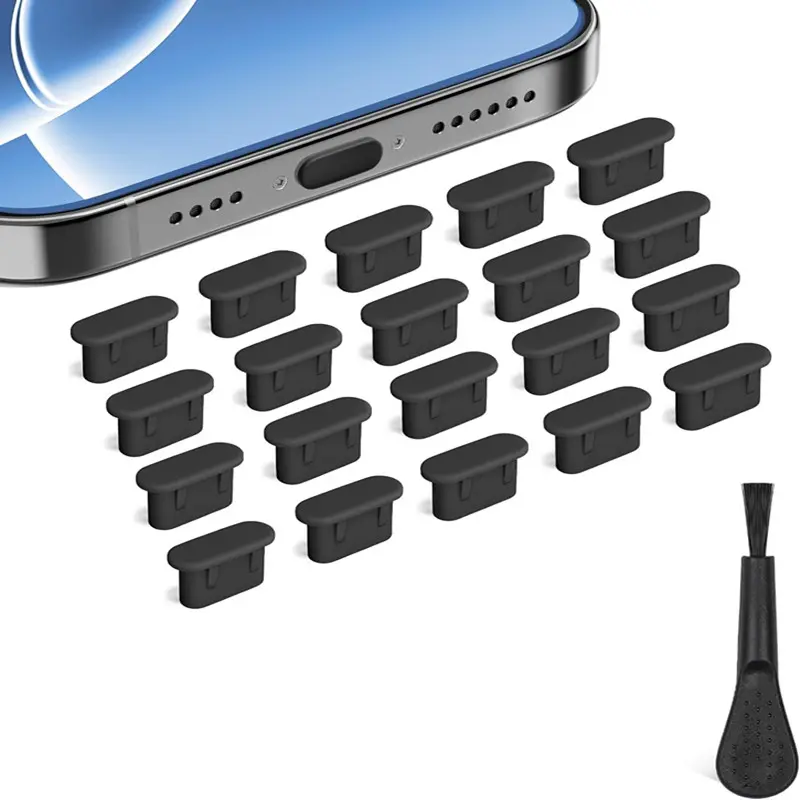 20-pack Type-C Dust Plugs/USB-C Dust Covers, Silicone Type-C Charging Port Protective Covers, Compatible with iPhone 15, Samsung Galaxy S20 S21 S22 S23, Pixel, MacBook USB-C Caps (Black)