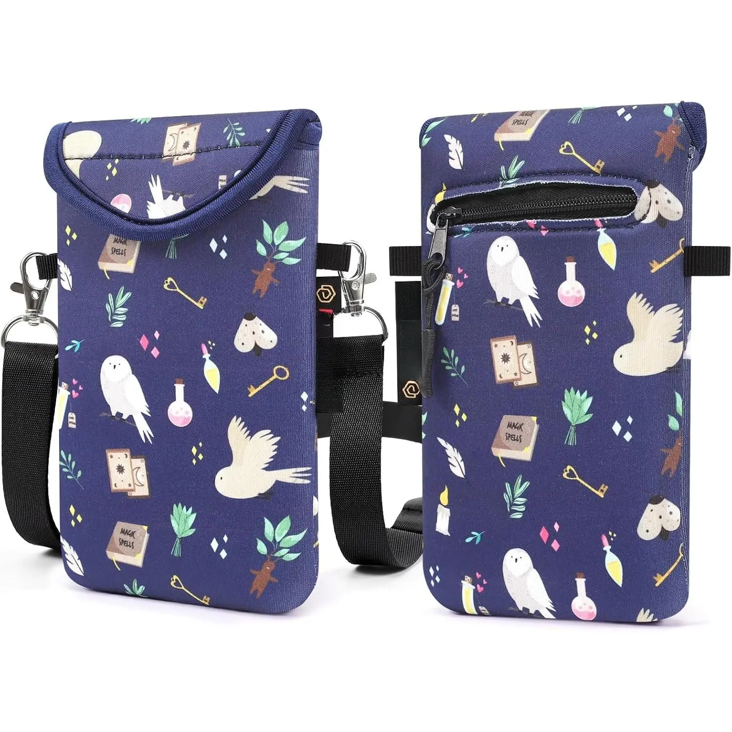 Neoprene Cell Phone Sleeve Pouch Case Bag with Crossbody Strap Lanyard for Women, Flap Closure Secure Cell Phone Bag with Pocket for Cards, . (Horgar Magic)
