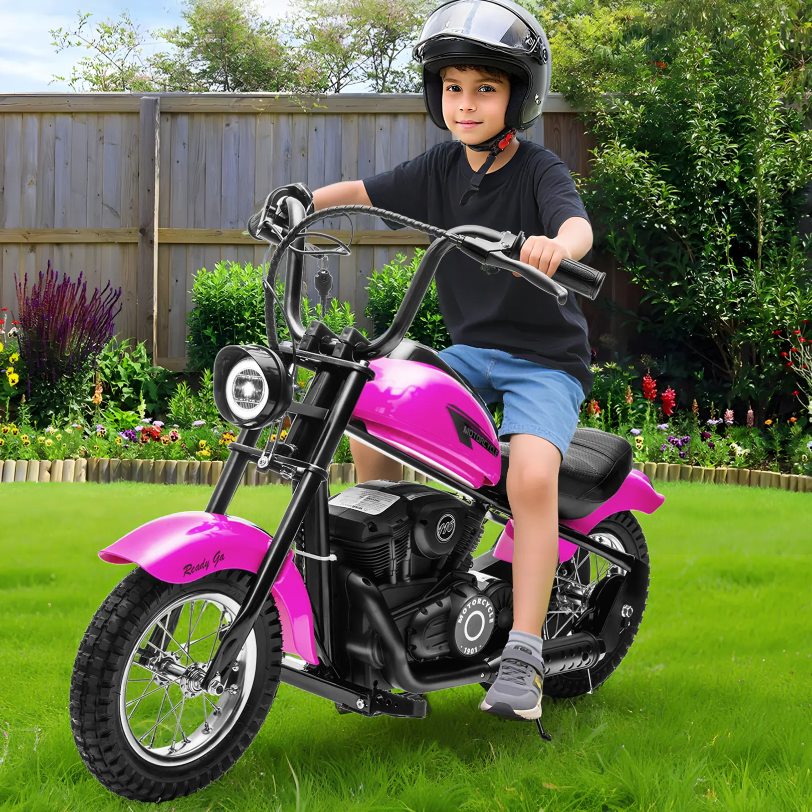 24V Kids Electric Ride On Cruiser - 24V 9Ah Battery Powered Toy Vehicle with Key Start, Leather Seat, LED Light, Pneumatic Tires for Boys Girls