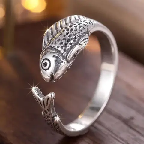Vintage Fish Opening Adjustable Ring, Simple Design Unisex Jewelry for Daily Wear, Perfect Gift for Parties and Special Occasions, Vintage Rings, Statement Rings, Finger Jewelry