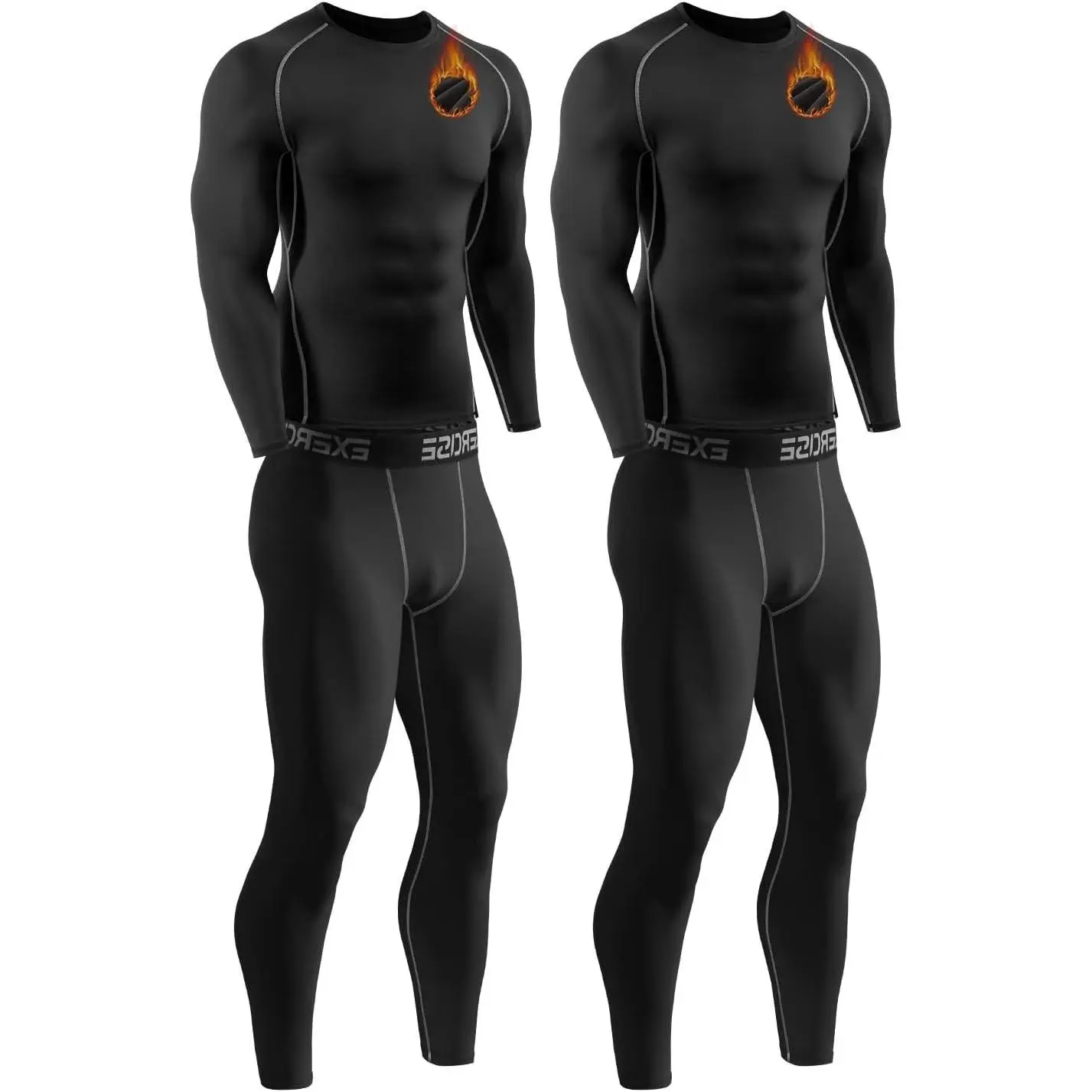 2 Packs Compression Thermal Underwear Set for Men Long Johns Top and Bottom Set