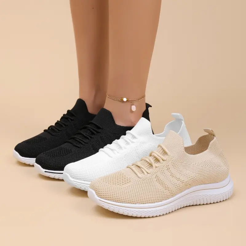 Womens Casual Sports Sneakers Lightweight Breathable Knit Mesh Running Shoes Comfortable Soft Sole Slip On Loafers Daily Commuter Footwear Fashion Athletic Shoes Versatile Trendy Walking Footwear Durable Anti Slip Platform Shoes Modern Minimalist Design H
