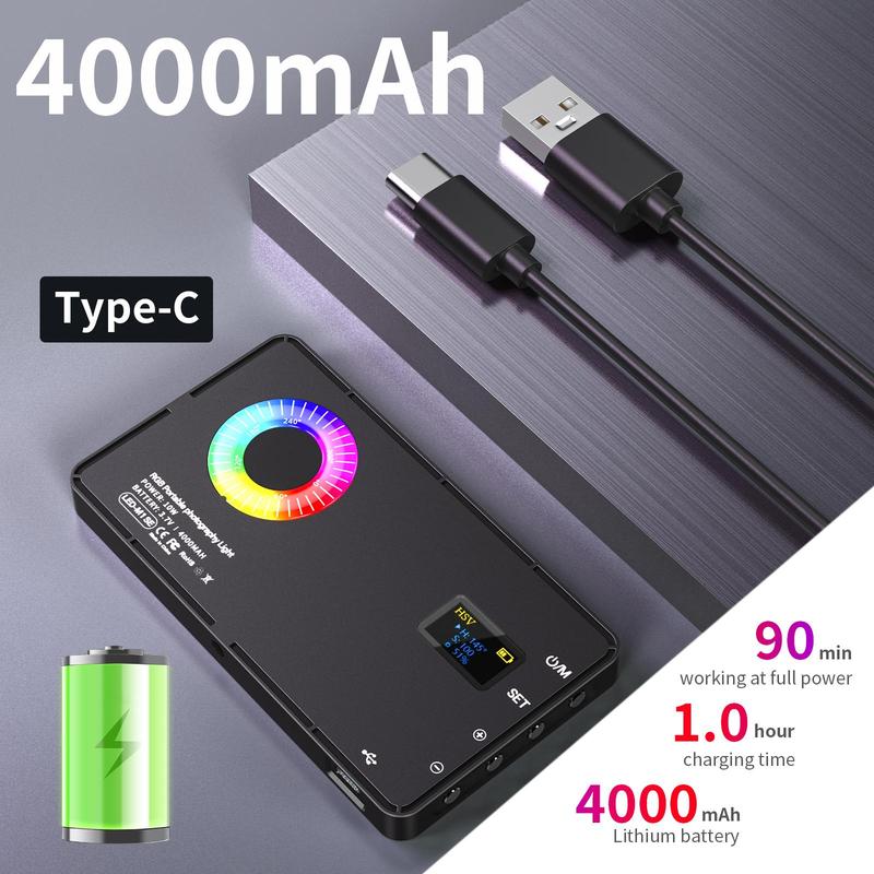 Portable Photography Fill Light Kit, 360° RGB Soft Fill Light with LCD Display Suitable for Live Streaming, High Capacity Photographic Fill Light for Camera