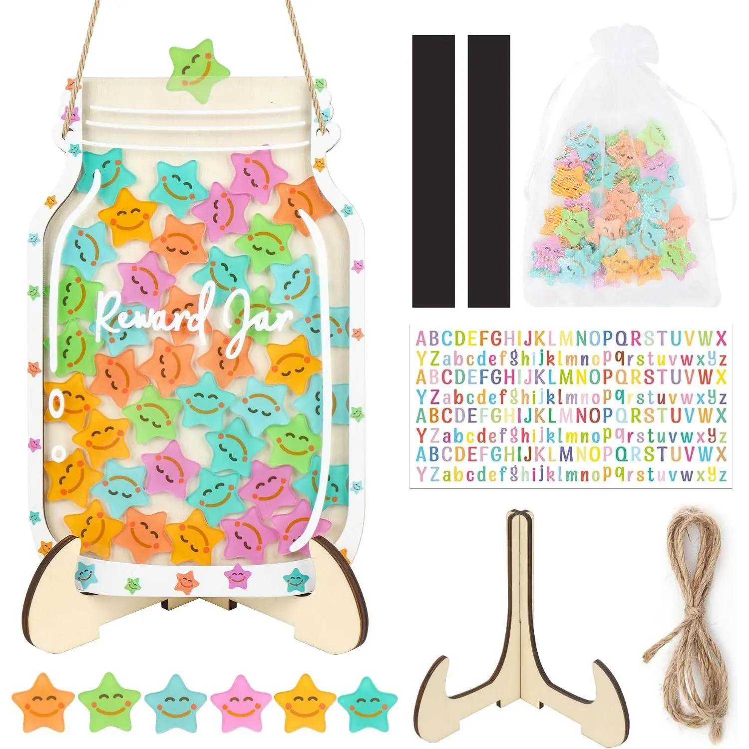 Jar for  – Personalized  Jar  System, Classroom Behavior Incentive Jar with Fun  Chart, Suitable for Teachers Parents (Mason Jar with Stars,  Motivational Tool)