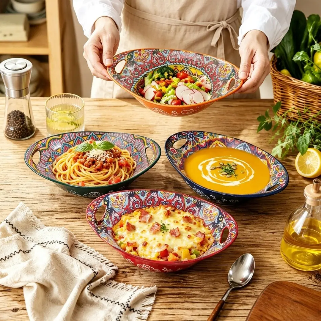 4-Piece Colorful Ceramic Salad Plates Set, Dishwasher & Microwave Safe, Ideal for Pasta, Pancakes, Steak, Perfect for Thanksgiving & Christmas