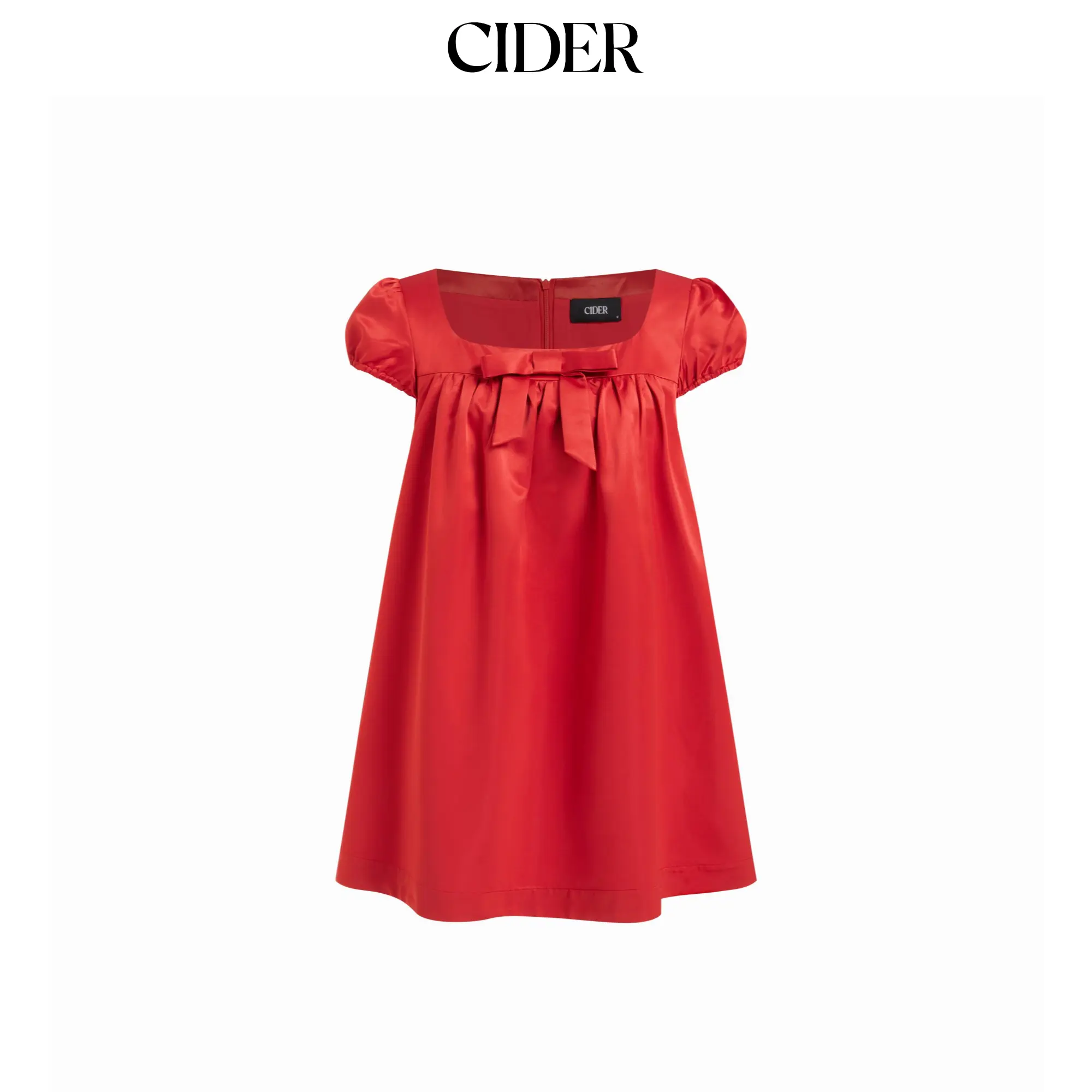 Cider Square Neck Bowknot Ruffled Puff Sleeve Oversized Babydoll Mini Dress SohoChic