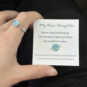 To My Dear Daughter: Special Star & Moon Rotatable Planet Fidget Ring, Adjustable Design, Cubic Zirconia, Anxiety/Stress Relief, Birthday/Christmas Gift with Card
