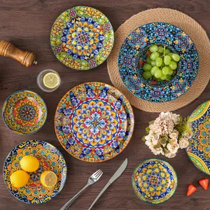 vancasso 12/16/18/24 Pieces Dinnerware Sets, Plates and Bowls Set, Porcelain Dishes Set for 4/6, Microwave and Dishwasher Safe, Scratch Resistant, Bohemian Style Dining Ware Service for 6, Series SIMI