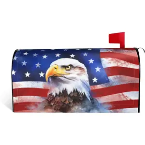 Patriotic Eagle American Flag 4th of July Independence Day Mailbox Cover Magnetic Welcome Memorial Day Mailbox Wraps Post Letter Box Cover for Garden Yard Home Decor Standard Size 21" x 18"