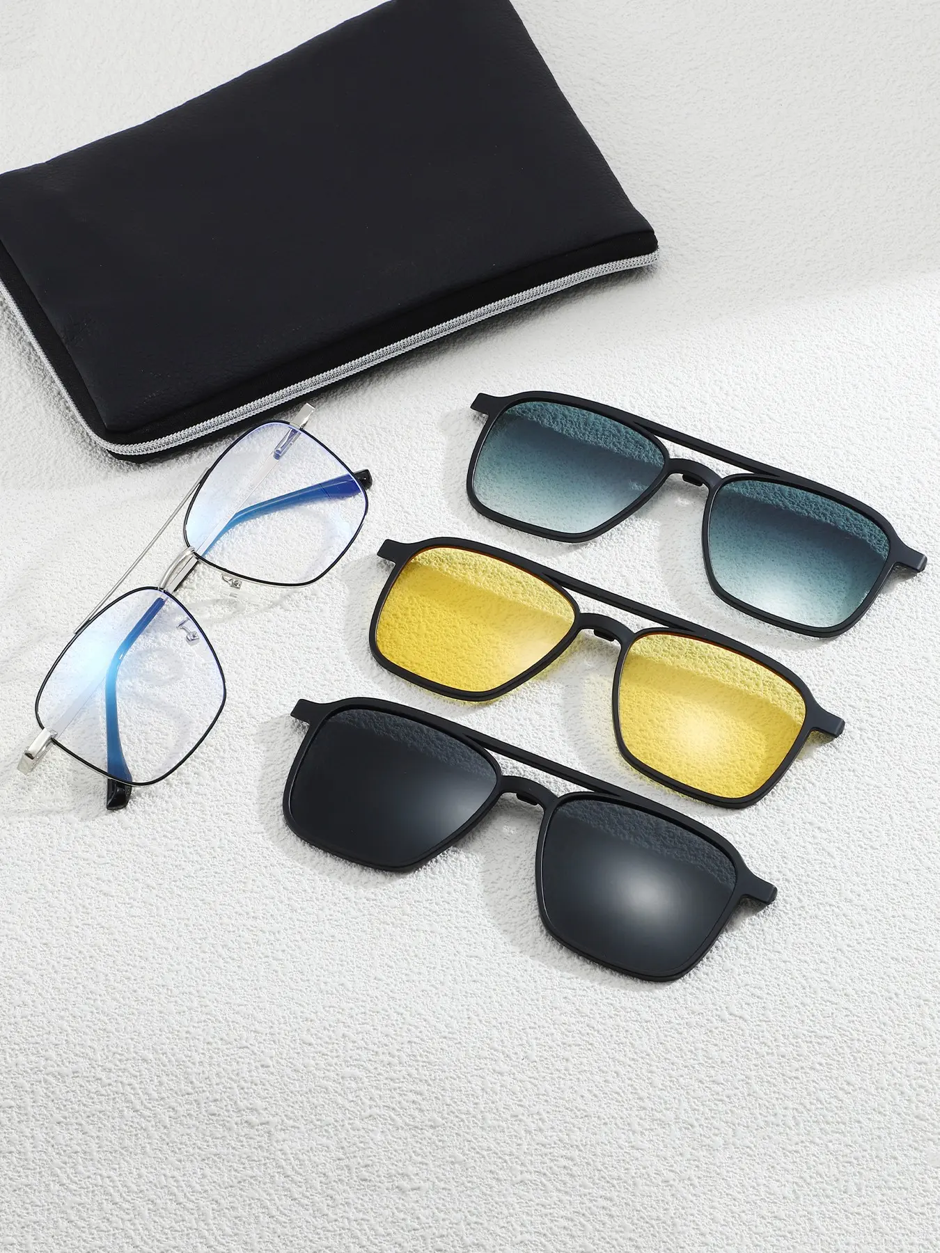 1 pair of glasses+3 lenses+glasses storage bag, new magnetic glasses set, unisex, Dual Bridge Design, suitable for daily use, excellent choice for gifts, beach parties, vacation travel, fashionable outfit
