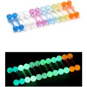 14G 16mm 14mm Glow in Dark Flexible Acrylic Straight Tongue Rings Plastic Nipple Ring Retainer Body Piercing Jewelry for Women Men 24PCS(12Pairs 14 Gauge PiercingsGift.