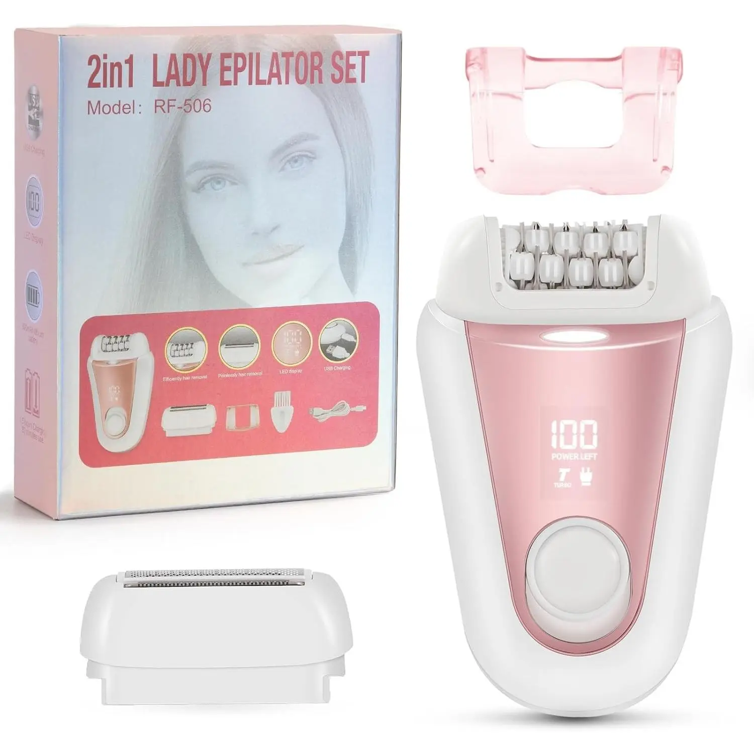 2-in-1 Epilator for Women, Cordless Electric Razor for Legs & Body | 2-Speed Epilator for Hair Removal with 32 Tweezers & LED Light, Rechargeable, Wet & Dry Use for Smooth SkinGift