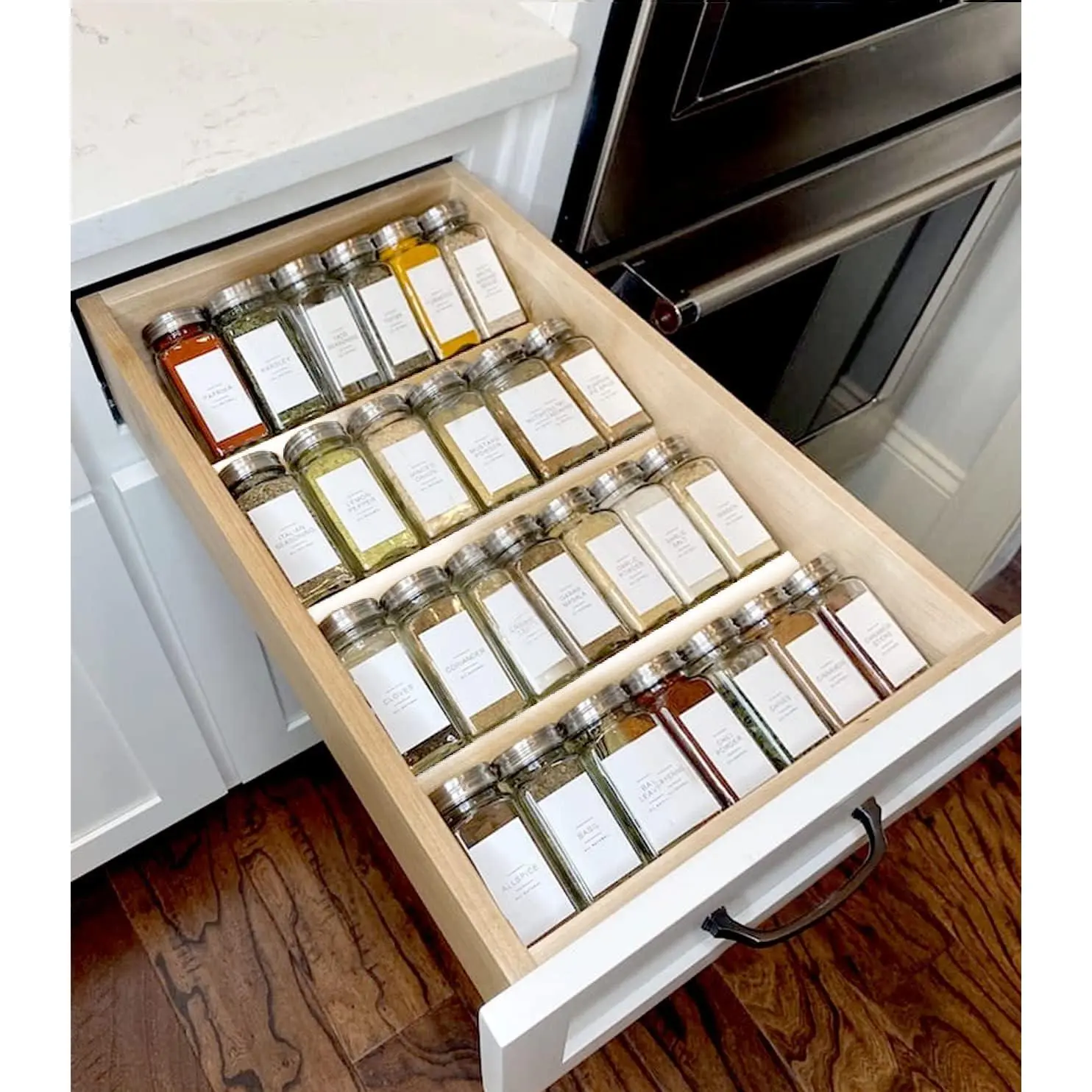 Clear   Drawer Organizer, 4 Tier Seasoning Jars Drawers Insert, Kitchen  Rack Tray for Drawer/Countertop (Jars not included)