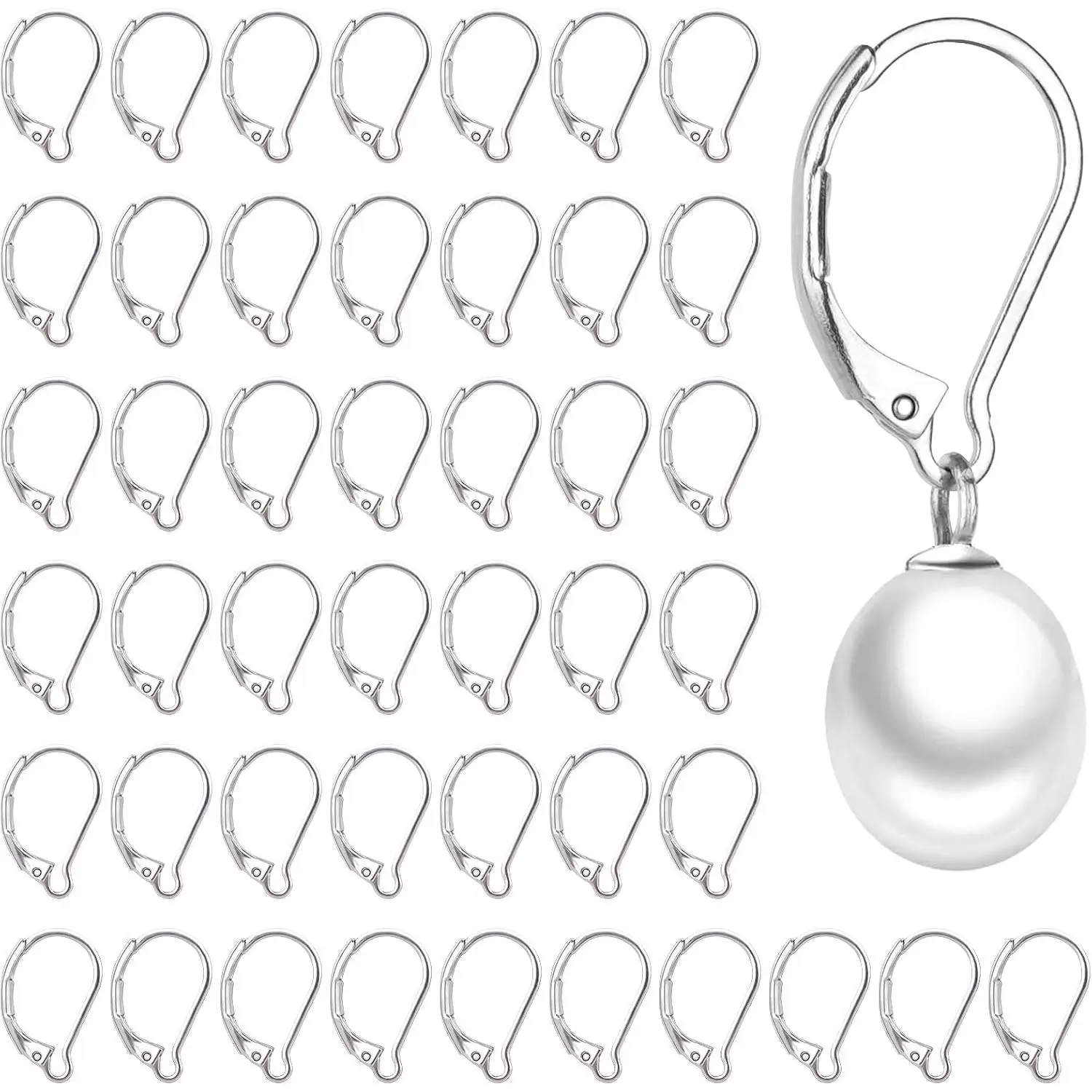 50 count Stainless Steel Lever  Earring Clasps, leverback  Earring Hooks,  Ear Wire findings for Making dangles Earrings, Smooth to Open & Close, 10x16mm for  Making
