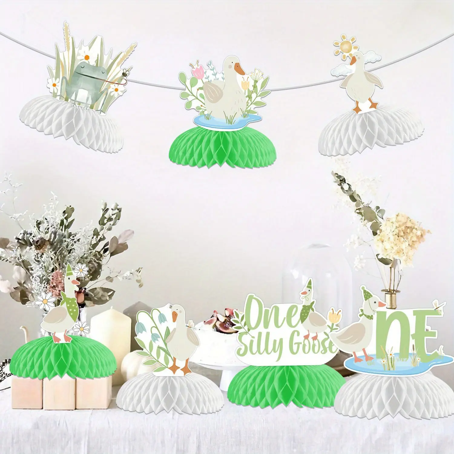 1Set Goose Birthday Party Decorations Silly Goose Birthday Honeycomb Centerpieces Green Silly Goose Decor for Farm Animal Theme Birthday Party Supplies