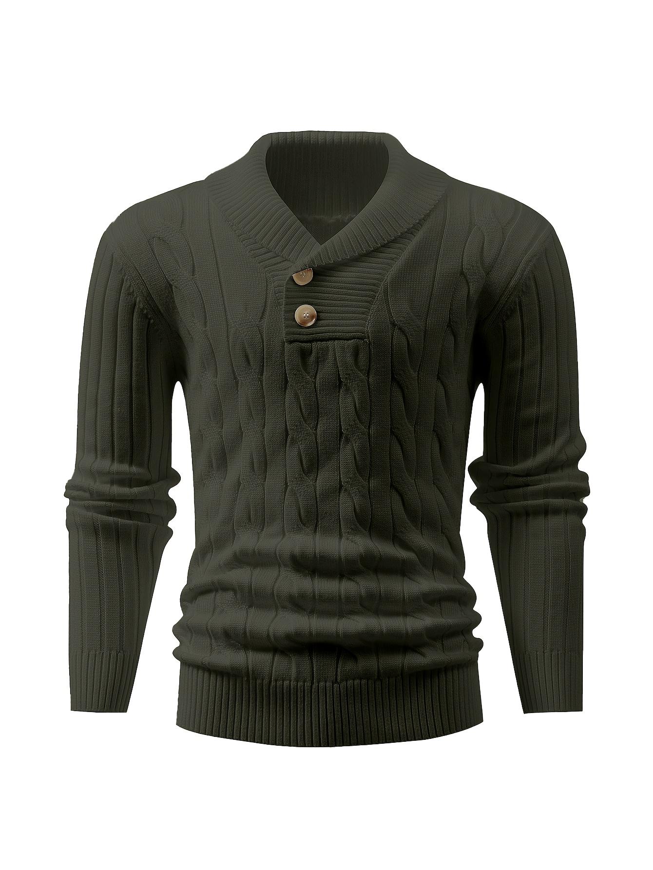 Long Sleeve Men's Casual Knit Sweater with Twist Rope Design, Lapel Collar Pullover for Fall/Winter