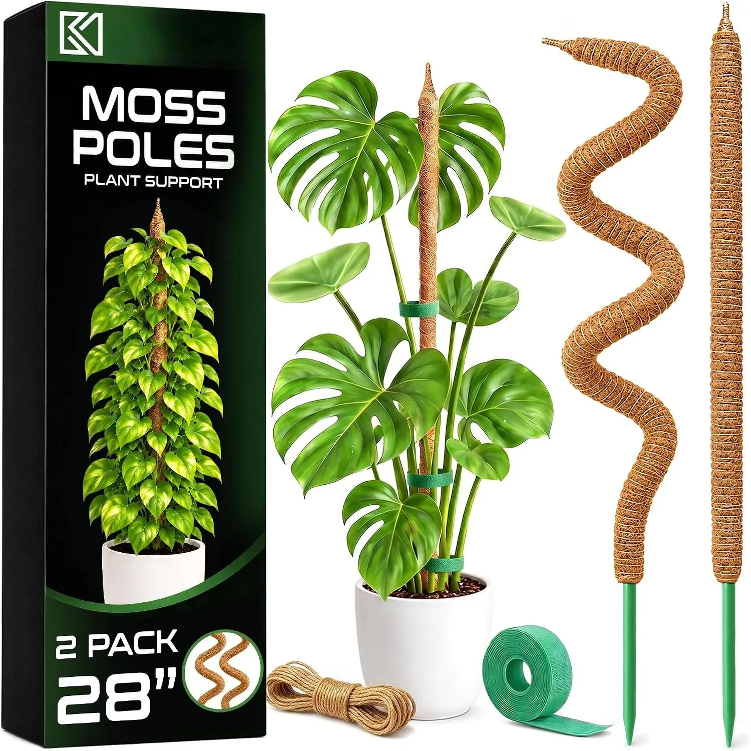 2 count 28" Moss Pole Monstera  Support -  Stakes Indoor | Bendable Moss Poles for Climbing , Coco Coir Pole Sticks, Monstera Trellis